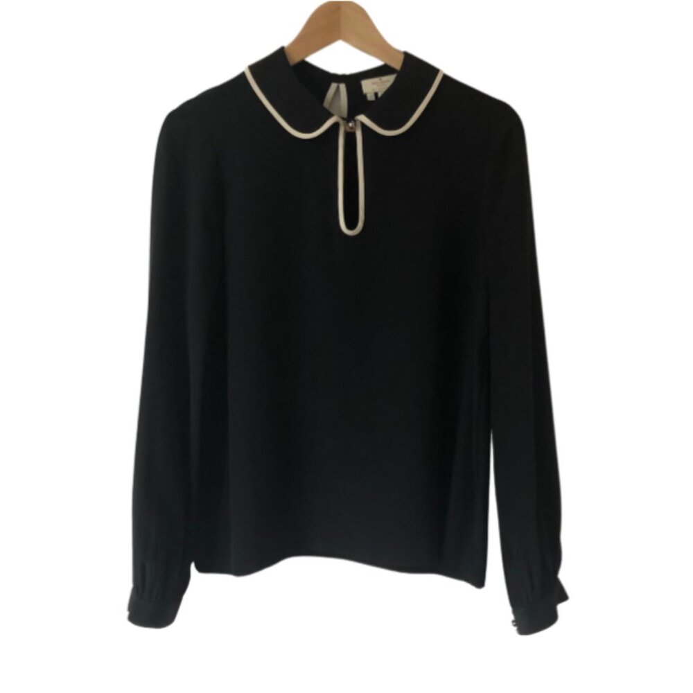 Kate Spade Silk Blouse • Peter Pan Collar • White Trim • Size 2
